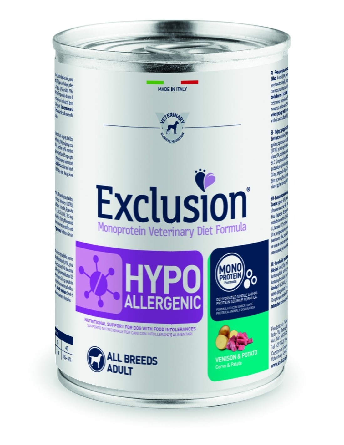 EXCLUSION Hypoallergenic Cervo e Patate lattina 400g